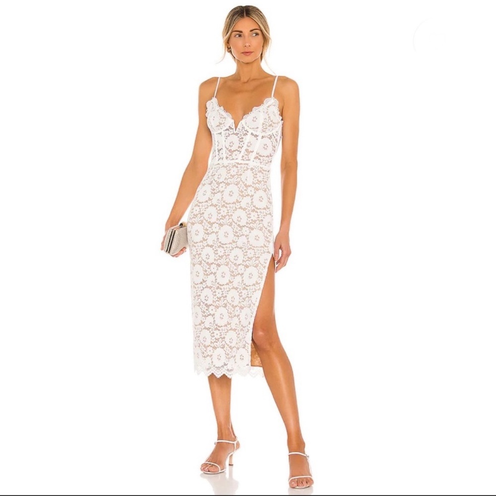 REVOLVE V Chapman Giselle White Nude Lace Corset Midi Dress